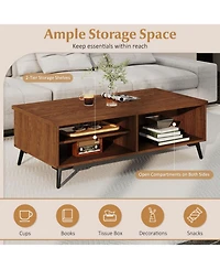 Gouun 47 in Mid-Century 2-Tier Coffee Table with Shelves and Compartments