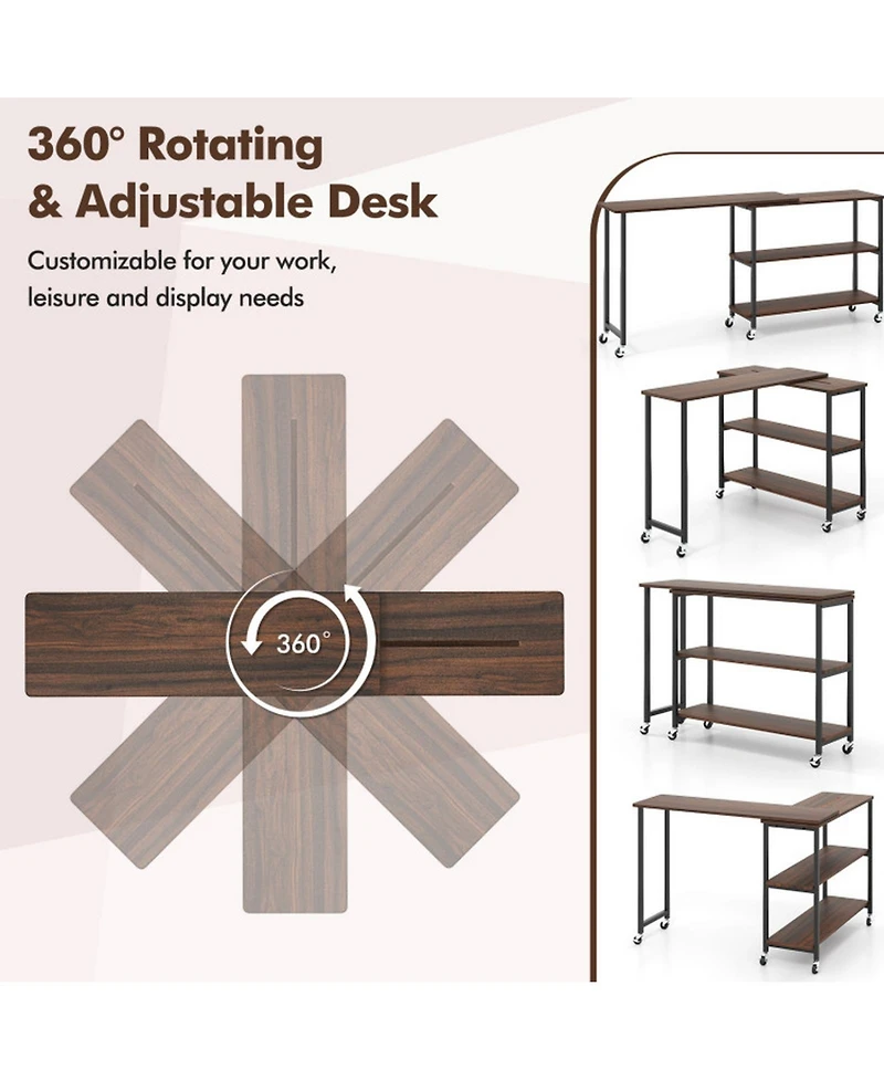 Gouun 360-Degree Rotating Sofa Side Table with Wheels and Storage, 40-60 in