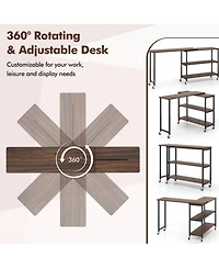 Gouun 360-Degree Rotating Sofa Side Table with Wheels and Storage, 40-60 in