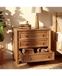 Tribesigns Solid Wood Nightstand with 3 Drawers Set of 2, 31.5 Wide Bedside Table with Round Wooden Knobs and Low-Profile Legs