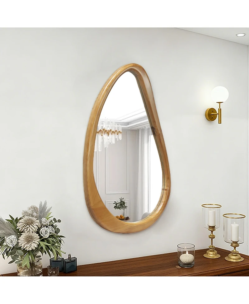Busdays Modern Irregular Teardrop Wooden Wall Mirror, 29.92"x20.08" for Bathroom Bedroom Living Room