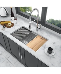 Busdays 32" Undermount Kitchen Sink, 16G Stainless Steel Ledge Workstation Single Bowl