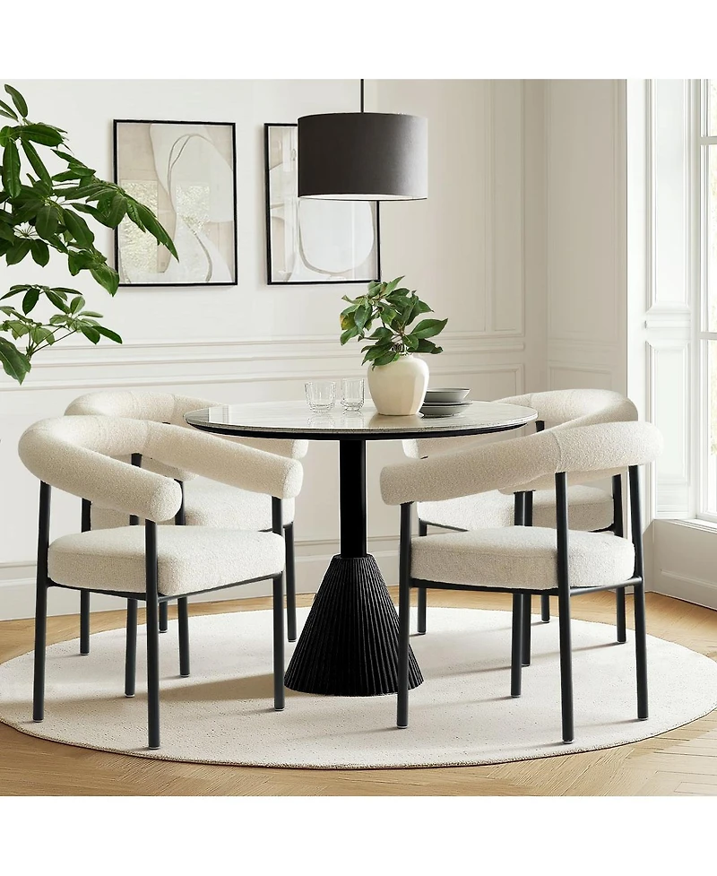 Maison Boucle Set of 2 Boucle Upholstered Dining Armchairs Curved Arms Metal Legs