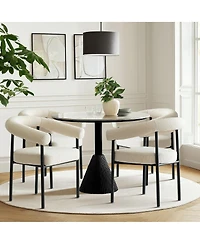 Maison Boucle Set of 2 Boucle Upholstered Dining Armchairs Curved Arms Metal Legs