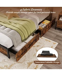 Gouun Queen Metal and Wood Bed Frame with Led Lights and Charging Station and Storage Drawers