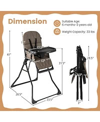 Sugift Compact Baby High Chair with Removable Tray and Pu Cushion