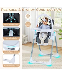 Sugift Foldable Baby High Chair with Adjustable Height and Reclining Seat