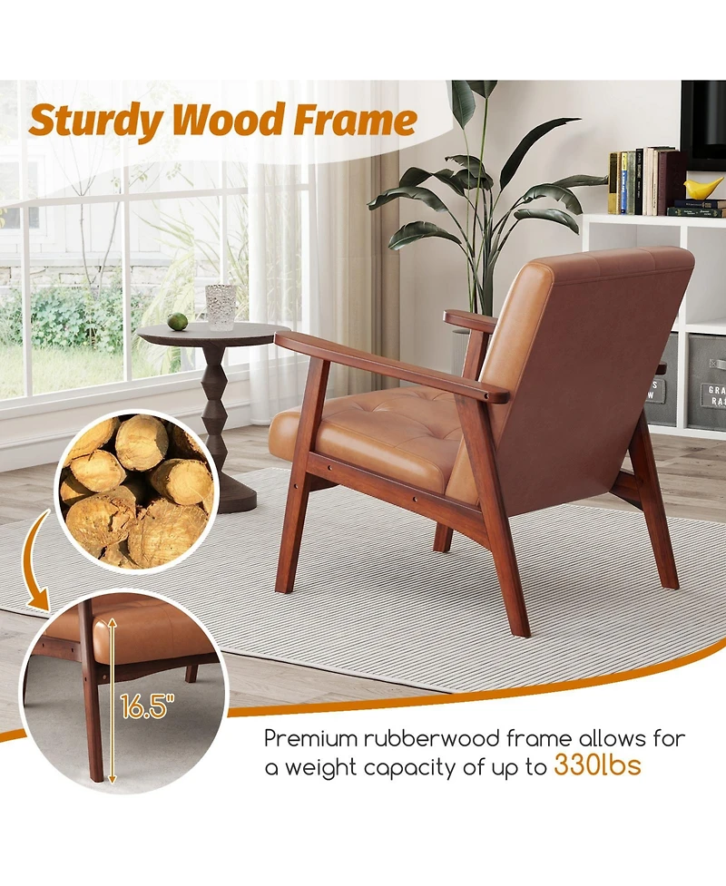 Sugift Mid Century Modern Accent Chair with Solid Wood Frame