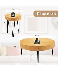 Sugift Wooden Coffee Table Set of Two with Metal Legs