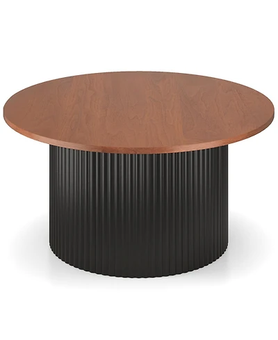 Sugift Round Coffee Table with Solid Wood Frame and Top