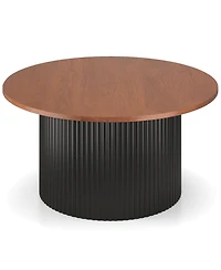 Sugift Round Coffee Table with Solid Wood Frame and Top