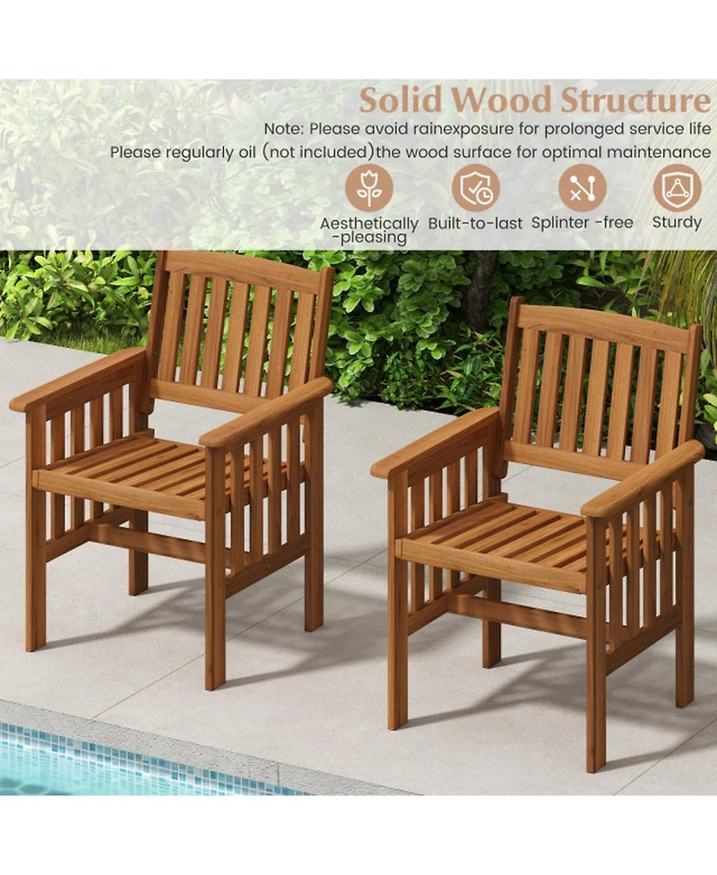 Sugift Patio Chairs Set of Two Solid Wood Chairs with Slatted Seats