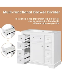 Sillysis 36 Inch Modern Bathroom Vanity Base without Sink, Solid Wood and Mdf Cabinet with 6 Drawers and Adjustable Shelf for Storage