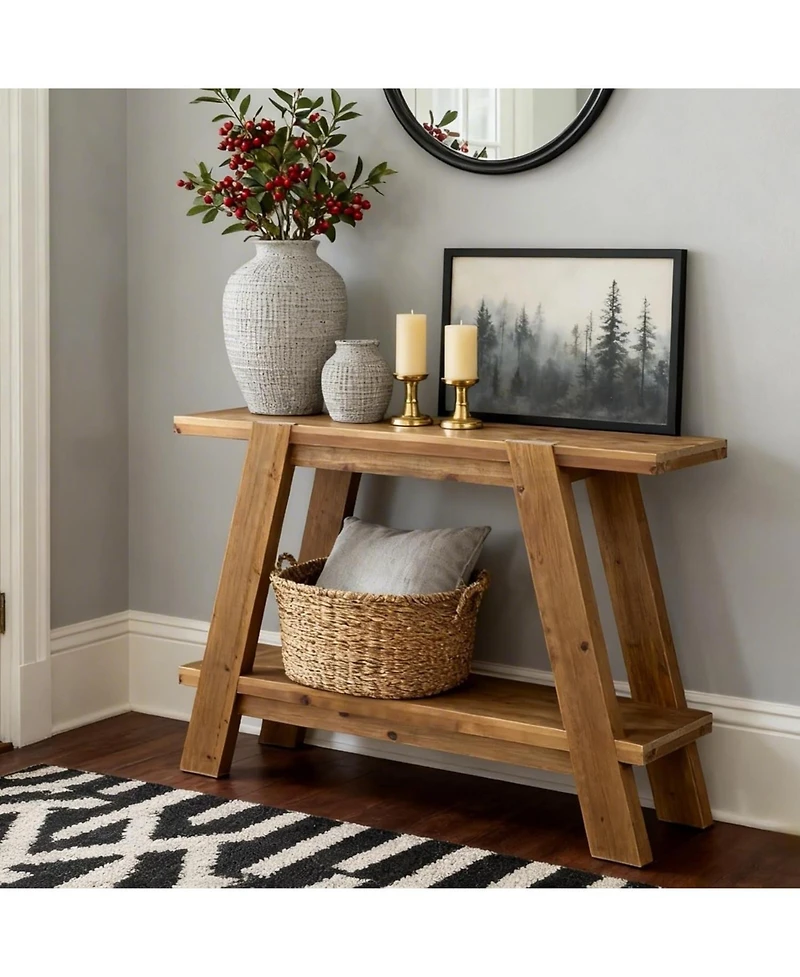 Tribesigns Solid Wood Entryway Table, 2-Tier Farmhouse Console Table with Storage, Narrow Sofa Table Behind Couch