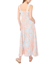Vince Camuto Women's Paisley-Print Square-Neck Smocked-Back Sleeveless Maxi Dress