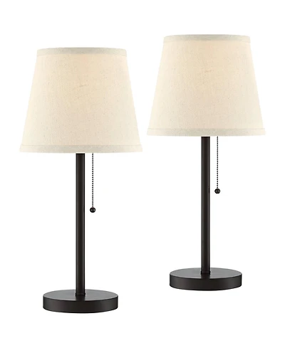 360 Lighting Flesner 20" High Modern Accent Table Lamps Set of 2 Usb Port Ac Power Outlet Pull Chain Bronze Metal Charging