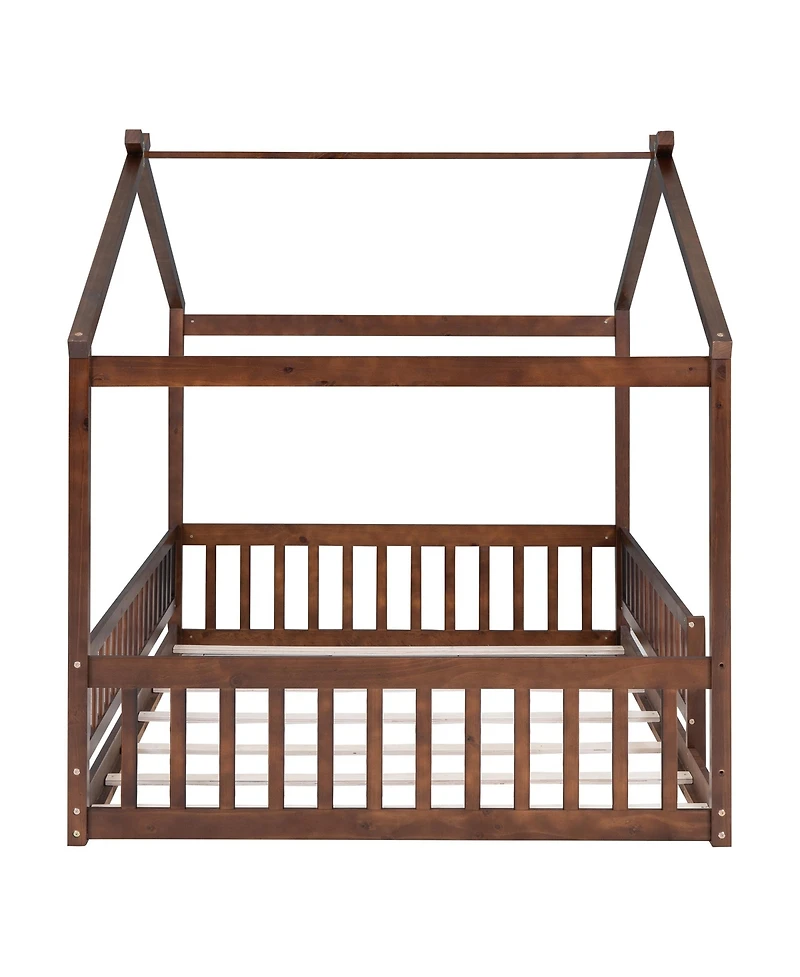 flynama Full Size Wood House Bed Fence