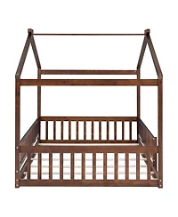 flynama Full Size Wood House Bed Fence