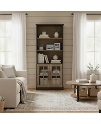 Yigii Tall 5 Shelf Bookcase Glass Doors Modern Farmhouse Storage Living Room Office