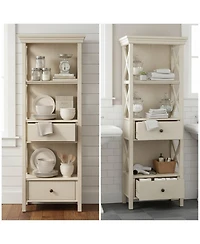 Yigii Cottage Chic Display Cabinet Bookcase Antique White Engineered Wood 3 Shelves 2 Drawers Lattice Sides Crown Moulding