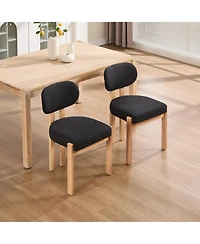 Rainsken Wooden Dining Chairs Set of 2, Modern Fabric Upholstered Kitchen Chairs with Curved Backrest and Solid Wood Legs for Dining Room, Living Room