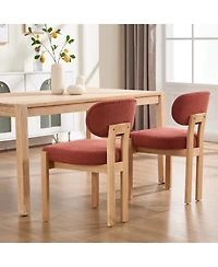 Rainsken Wooden Dining Chairs Set of 2, Modern Fabric Upholstered Kitchen Chairs with Curved Backrest and Solid Wood Legs for Dining Room