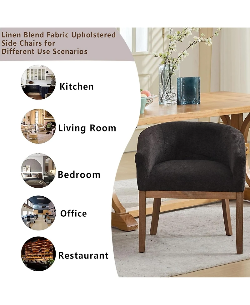 Rainsken Barrel Dining Chair, Farmhouse Linen Upholstered Kitchen Chair with Solid Wood Legs, Arms for Living Room, Dining Room, Set Of 1