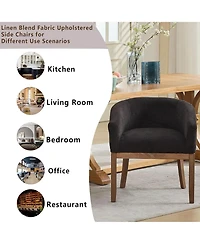 Rainsken Barrel Dining Chair, Farmhouse Linen Upholstered Kitchen Chair with Solid Wood Legs, Arms for Living Room, Dining Room, Set Of 1