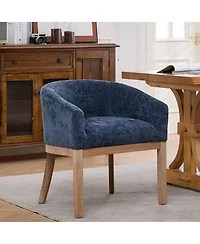 Rainsken Barrel Dining Chair, Farmhouse Linen Upholstered Kitchen Chair with Solid Wood Legs and Arms for Living Room and Dining Room, Set Of 1