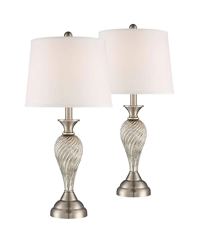 Regency Hill Arden 25" High Twist Column Traditional Table Lamps Set of 2 WiFi Smart Socket Silver Mercury Glass Living Room