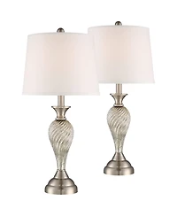 Regency Hill Arden 25" High Twist Column Traditional Table Lamps Set of 2 WiFi Smart Socket Silver Mercury Glass Living Room