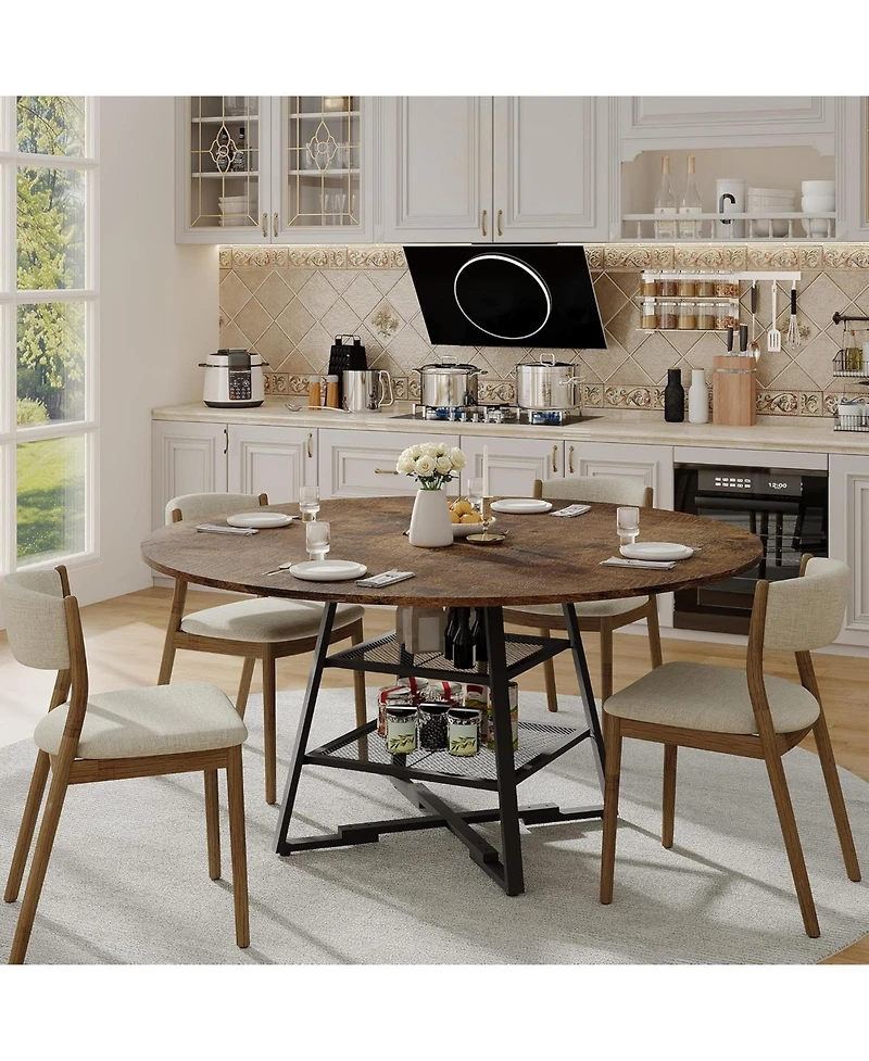 gaomon Dining Room Round Table Set for 4-6, Circle Kitchen Dining Table with Metal Base, 47 Inch Wooden Round DiningTable