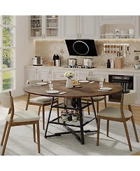 gaomon Dining Room Round Table Set for 4-6, Circle Kitchen Dining Table with Metal Base, 47 Inch Wooden Round DiningTable