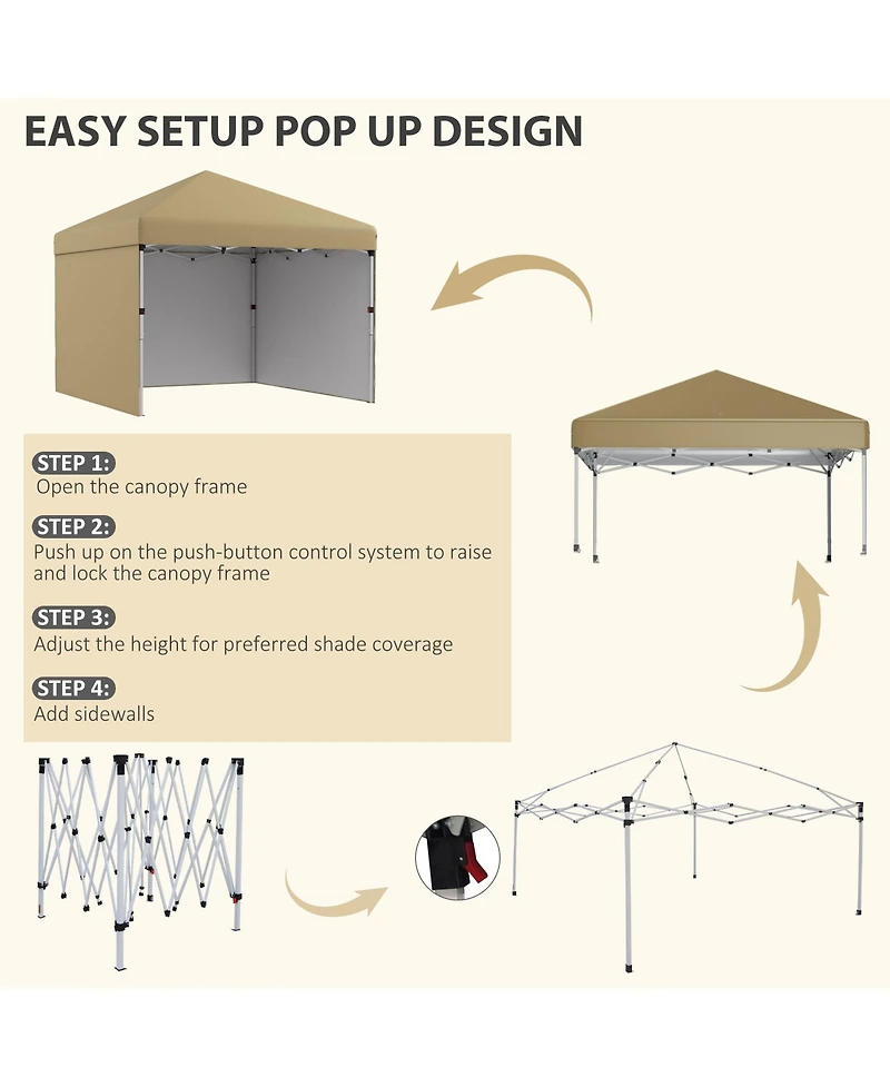 Outsunny 10' x 10' Pop Up Canopy with 3 Sidewalls and Carry Bag,