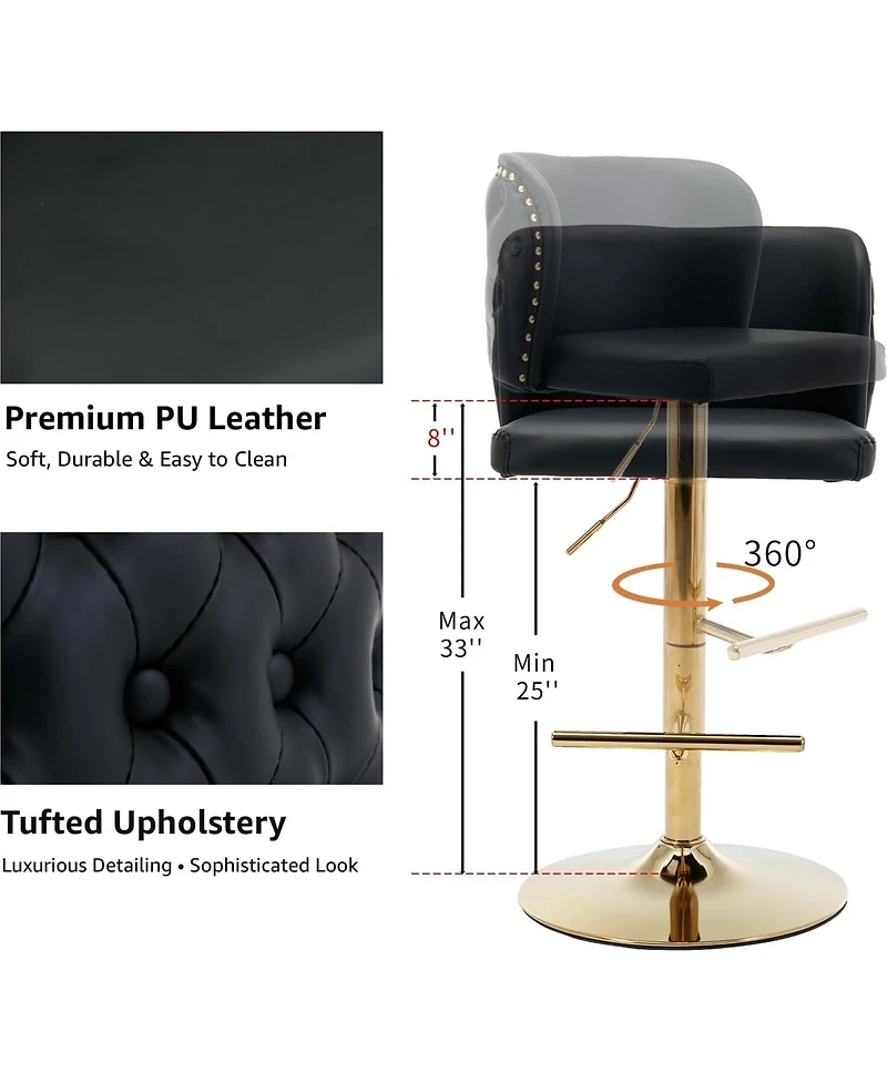 Rainsken Barstools Set of 2 - Modern Pu Leather Bar Stools