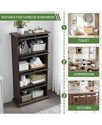 Rainsken Display Cabinet with 4 Flip up Glass Doors, 4-Tier Versatile Storage Organizer, Antique Bookcase for Living Room