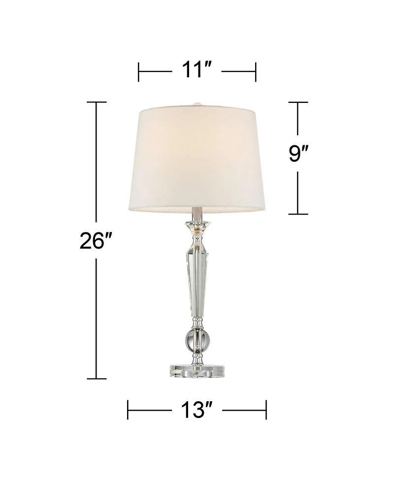 Vienna Full Spectrum Jolie Luxury Glam Table Lamps 26" High Set of 2 Clear Crystal with Table Top Dimmers Off White Drum for Bedroom Living Room Kids