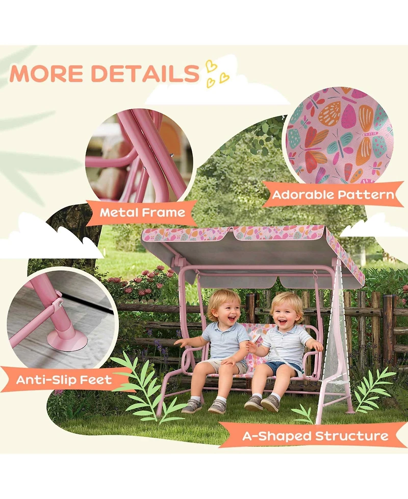 Qaba Kids Porch Swing, 2-Seater Outdoor Patio Swing with Safety Belt