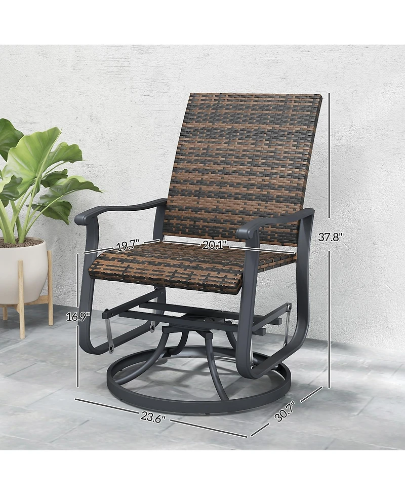 Outsunny Outdoor Glider Chair Set Wicker Swivel Patio