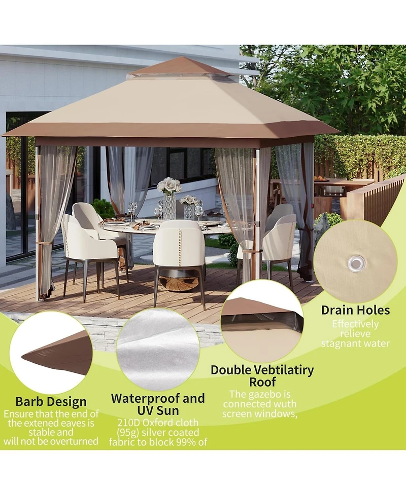 gaomon Pop Up Gazebo, Outdoor Canopy Tent with Mosquito Netting, Curtains