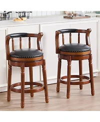 Clihome Seat Height Swivel Leather Wooden Bar Stools, 360 Degree Chair with Backs