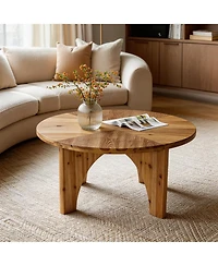 Tribesigns Solid Wood Round Coffee Table, Farmhouse Center Table with Curved Legs, Circle Cocktail Tea Table