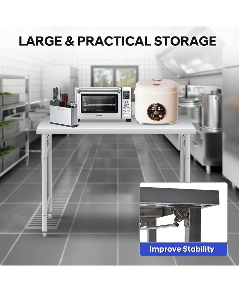 gaomon Stainless Steel Folding Table (48x24 in) - Commercial Work Table for Home, Kitchen, Restaurant, Garage, Camping, Outdoor, 520 Lbs Load