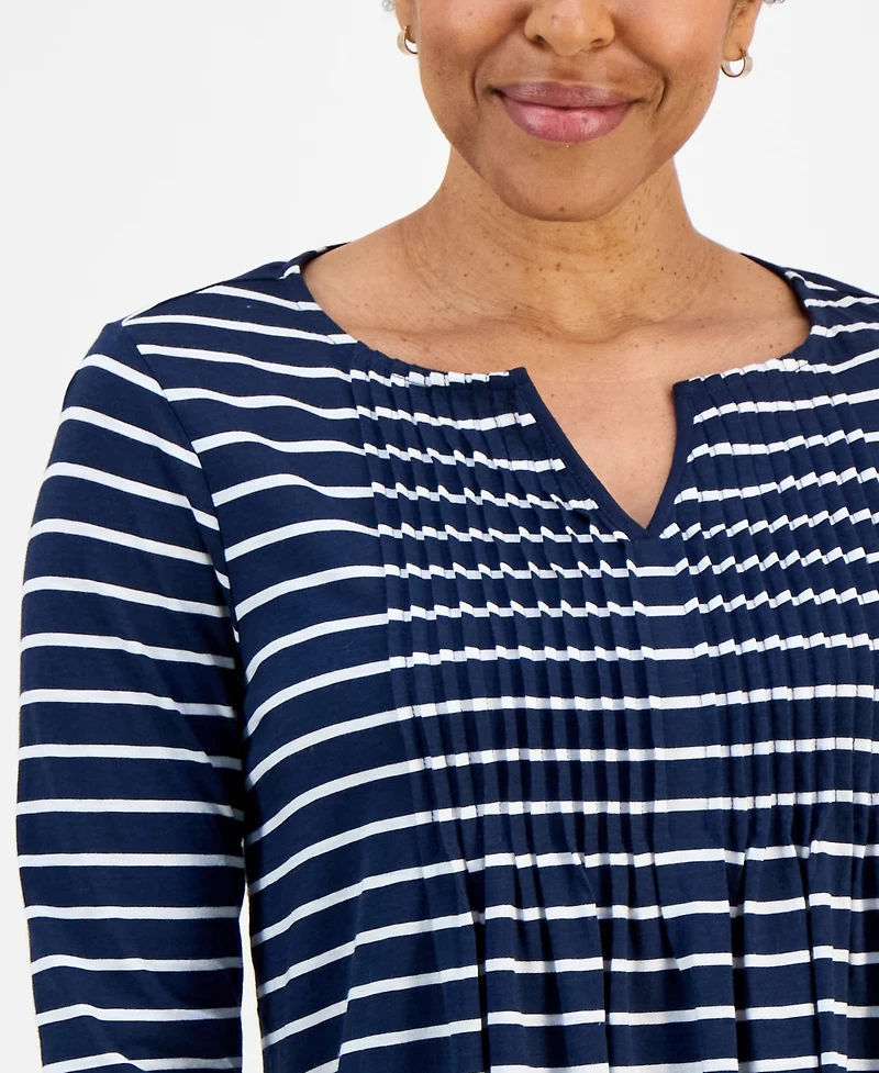 Style & Co Petite Notch-Neck Long-Sleeve Pintuck Top, Macy's Exclusive