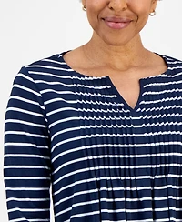 Style & Co Petite Notch-Neck Long-Sleeve Pintuck Top, Macy's Exclusive