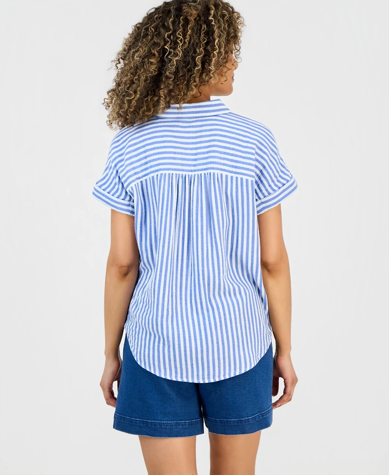 Style & Co Petite Striped Button-Up Cotton Camp Shirt, Macy's Exclusive