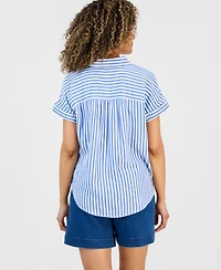 Style & Co Petite Striped Button-Up Cotton Camp Shirt, Macy's Exclusive