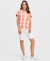 Style & Co Petite Plaid Button-Up Cotton Camp Shirt, Macy's Exclusive