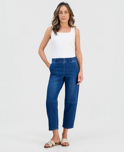 Style & Co Petite High-Rise Pull-On Barrel-Leg Jeans, Macy's Exclusive