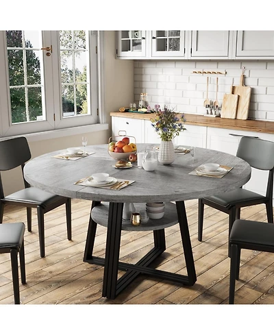 gaomon Round Dining Table for 4-6, 47.2 in Farmhouse Kitchen Table with Storage, Circle Dinner Tables for Kitchen, Dining Room, Living Room.